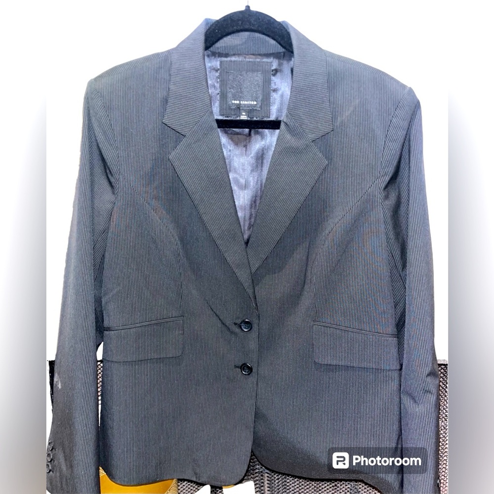 THE LIMITED black with light blue pinstripe long sleeve blazer Size 14